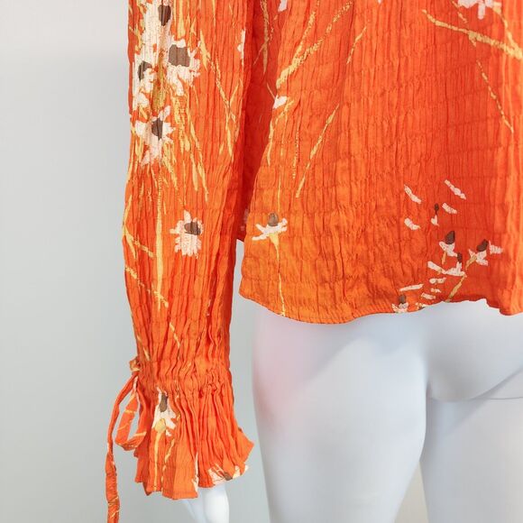 Urban Outfitters Floral Top Size XS Square Neck Orange Long Sleeve Smocked Y2K - Picture 8 of 16